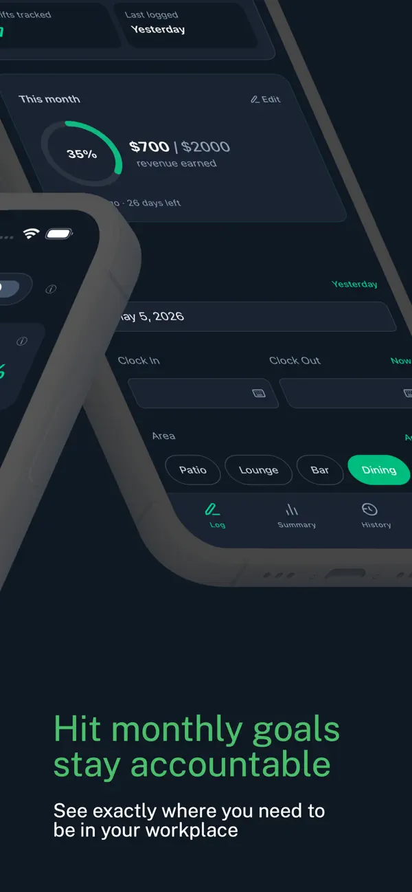 TipMap App Store screenshot — log a shift quickly.